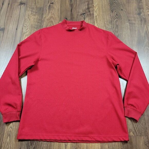 Ping T Shirt Mens Large Red  Performance Dynamics Golf Striped Long Sl READ - Picture 1 of 8